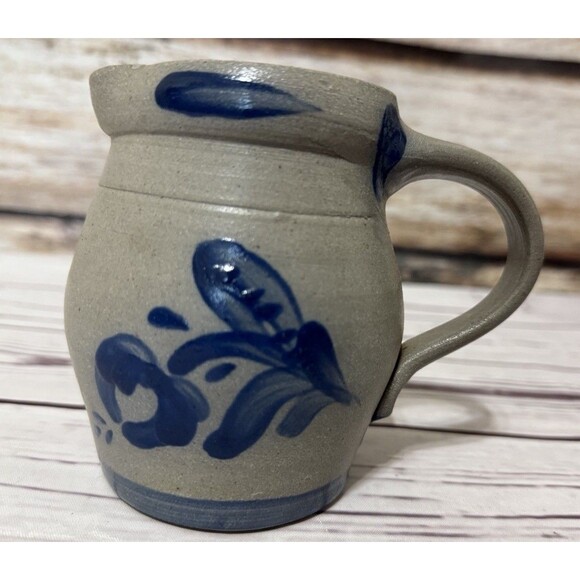 Vintage Rowe Pottery Works 5” Pitcher Salt Glazed Folk Miniature Floral Creamer - Picture 1 of 8